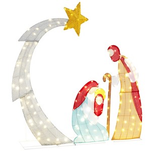 Tangkula 5 FT Lighted Christmas Nativity Scene Set Outdoor Holy Family Decoration with 140 LED Lights Xmas Nativity Set with Stakes and Zip Ties - 1 of 4
