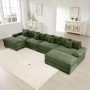 170" Oversized Cloud Modular Sectional Couch, Premium Corduroy 3-Seater Extra-Thick Armrests, Good Resilience Cushion, 12 Throw Pillows - 1 of 4