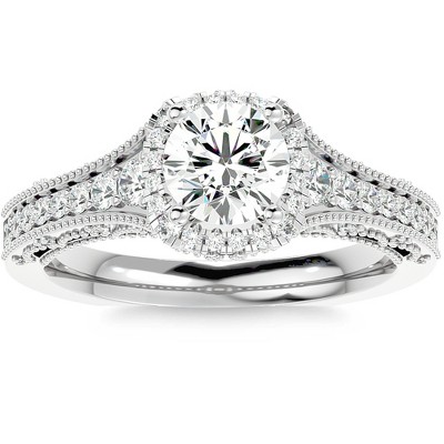 Pompeii3 1 3/4Ct Diamond & Moissanite Halo Engagement Ring in 10k Gold