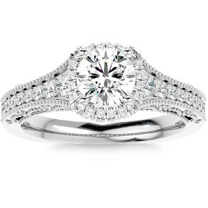 Pompeii3 1 3/4Ct Diamond & Moissanite Halo Engagement Ring in 10k Gold - 1 of 4