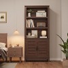 5 Tier Storage Bookshelf with Door Wooden Farmhouse Bookshelves Rustic Vintage Etagere Walnut Cabinet for Home Office,Living Room,Bed Room, Brown - 4 of 4