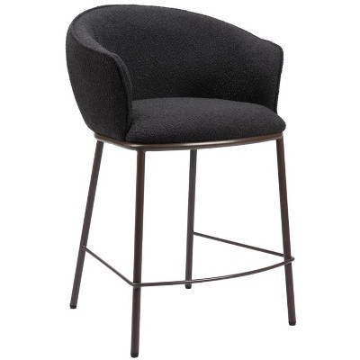 Zuo Modern Essen Counter Stool 37"H Black Teddy Fabric with Bronze Accents and Black Steel Frame