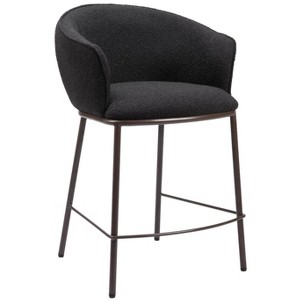 Zuo Modern Essen Counter Stool 37"H Black Teddy Fabric with Bronze Accents and Black Steel Frame - 1 of 4