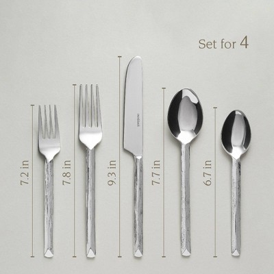 over&back 20pc Stainless Steel Hand-Forged Flatware Set Silver: Modern 18/8 Steel, Matte Finish, Dishwasher-Safe, Service for 4