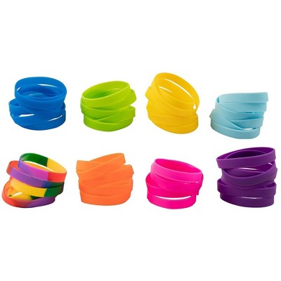 Blue Panda 48-Pack Blank Silicone Rubber Bracelet Wristbands 8.1" x 0.4" for Games , 8 Colors