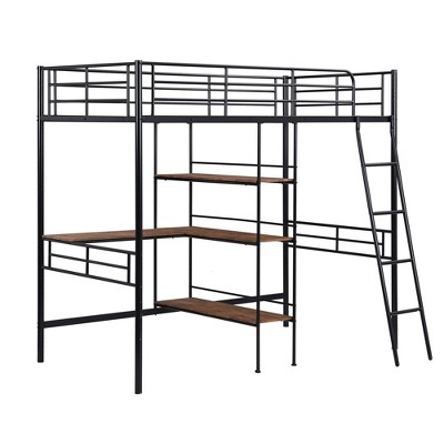 NicBex Twin Metal Loft Bed with Built-in Desk and Shelves for Kids Teens Adults