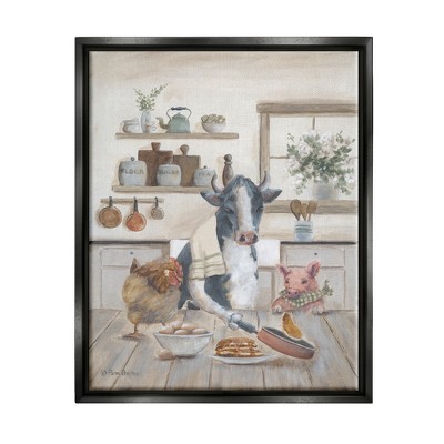 Stupell Industries Farm Animals in Kitchen Framed Floater Canvas Wall Art