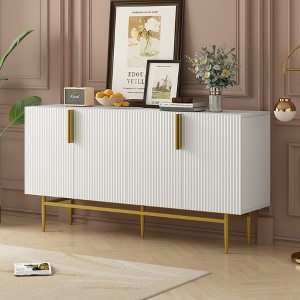 Modern 4-Door Sideboard with Gold Metal Handles & Legs, Adjustable Shelves, Wavy Stripe Design Buffet Cabinet for Living Room, Dining Room - 1 of 4