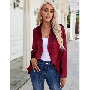 Womens Velvet Blazer Ruffle Hem Long Sleeve Open Front Cardigan Jacket - 1 of 4