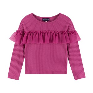 Andy & Evan  Toddler Hot Pink Rib Knit Long Sleeve Top w/Tulle Ruffle - 1 of 4