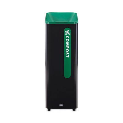 Rubbermaid Commercial Sustain Decorative Refuse with Recycling Lid, 15 gal, Metal/Plastic, Black/Green