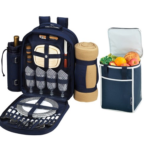 Backpack Picnic Bag With Cooler Compartment Cutlery Set Bottle Holder  Blanket