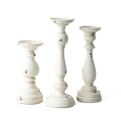 White Distressed Wood Pillar Candle Holders Set of 3