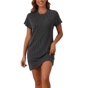cheibear Women's Short Sleeve Front Pocket Knit Round Neck Loungewear - 1 of 4