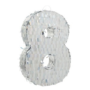 Blue Panda Small Silver Holographic Foil Number 8 Pinata for Kids 8th Birthday Party Decorations, 15.7 x 9 in - 1 of 4