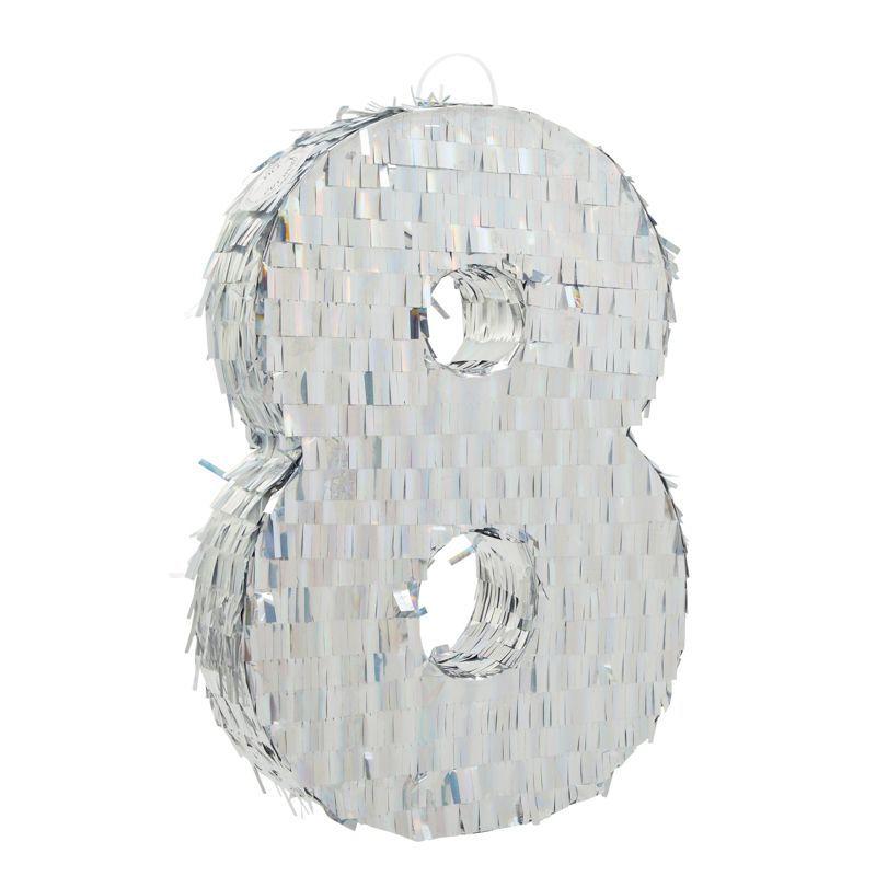 Blue Panda Small Silver Holographic Foil Number 8 Pinata for Kids 8th Birthday Party Decorations, 15.7 x 9 in, 1 of 7