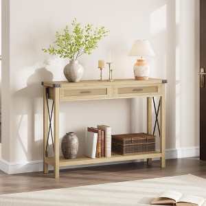 Bohemian Style Entryway Table with Rattan Drawers, 43 in Wooden Console Table for Entryway - 1 of 4