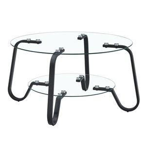 TopComfy End Tables Retro Minimalist Style Casual Table Metal Double Layer Tempered Glass Coffee Table For Living Room, Black, 31.5"*31.5"*17.7" - 1 of 4