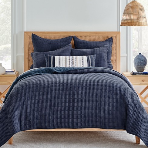 Mills Waffle Navy Quilt Set - One Full/queen Quilt And Two Standard ...