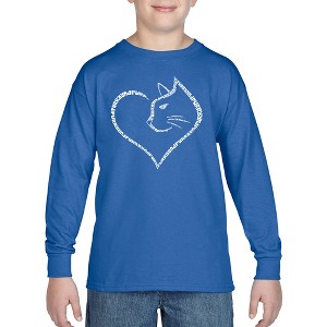 LA Pop Art Cat Heart - Boy's Word Art Long Sleeve T-Shirt - 1 of 4