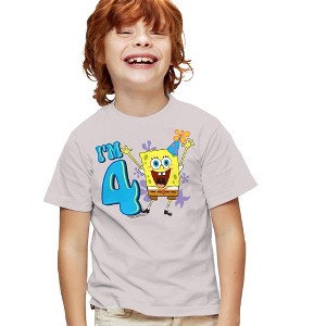 Boys' Spongebob Squarepants Birthday Hat I'M 4 T Shirt Silver X Small - 1 of 4