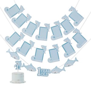 Kate Aspen 1st Birthday Milestone Photo Banner & Cake Topper - Shark Party | 28482NA - 1 of 4