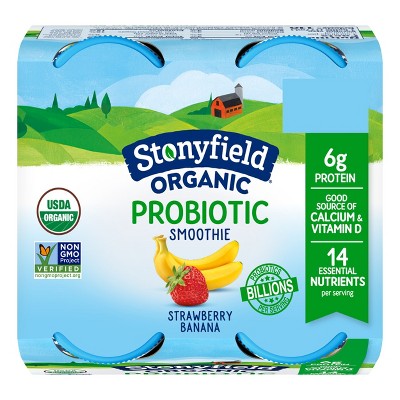 Stonyfield Organic Probiotic Lowfat Strawberry Banana Yogurt Smoothie - 24 fl oz/4ct