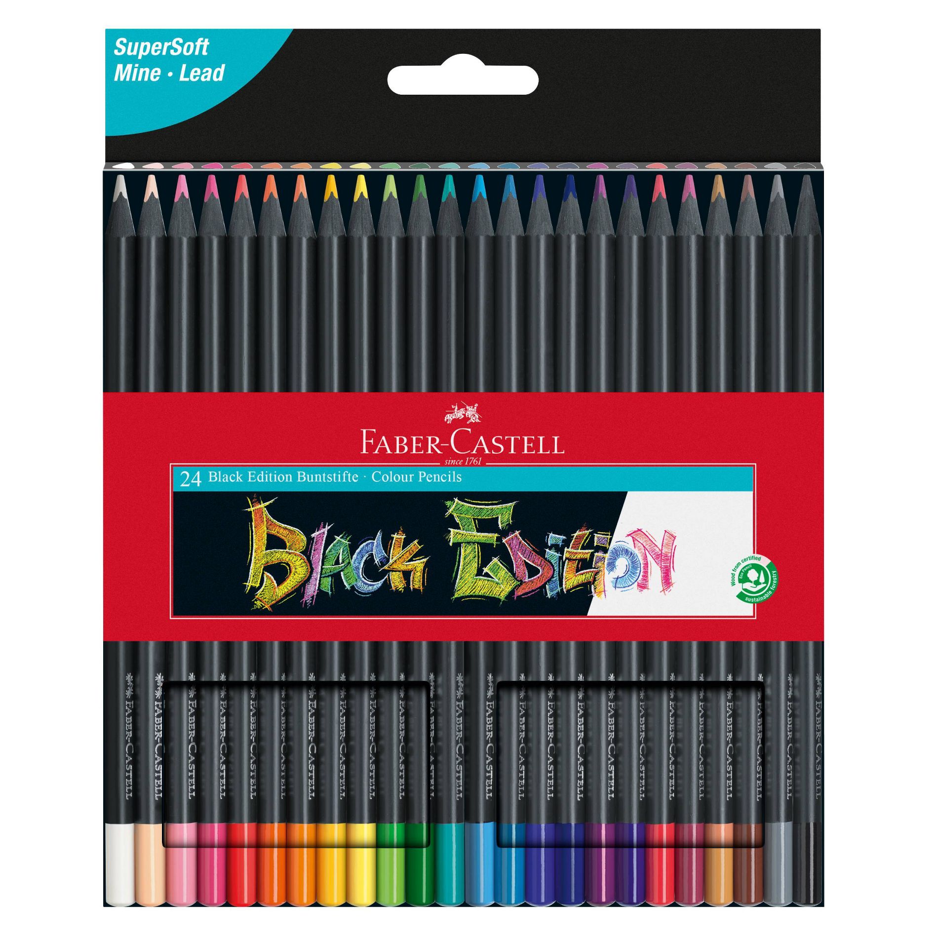 Faber-Castell Color Pencils Black Edition 24ct Box: Art Stationery, 2.8mm Point, Wood Material, Ages 13+