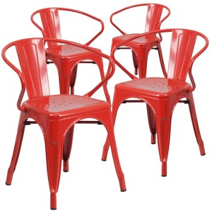 Emma and Oliver Commercial Grade 4 Pack Metal Indoor-Outdoor Chair with Arms - 1 of 4