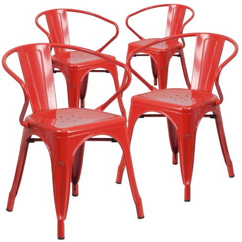 Emma And Oliver 4 Pack Red Metal Indoor outdoor Chair With Arms Restaurant Furniture Target