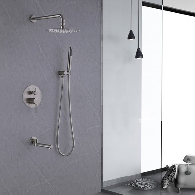 Brushed Nickel Wall Mounted Rain Shower Faucet Set