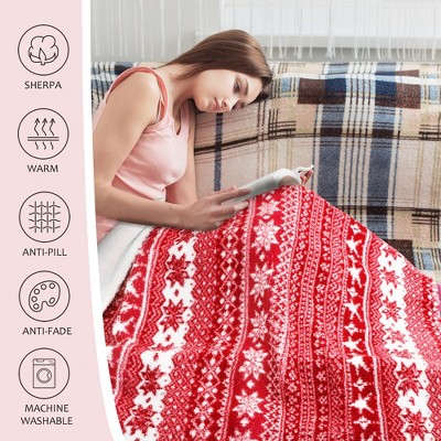 Red and White Sherpa Fleece Reversible Christmas Throw Blanket 50" x 60"