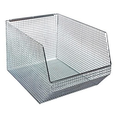 Quantum Storage Systems Mesh Stack And Hang Bin, 18-1/2"W X 11"D X 10-1/4"H, Rectangular, Stackable, Rear Hanger, Chrome Finish