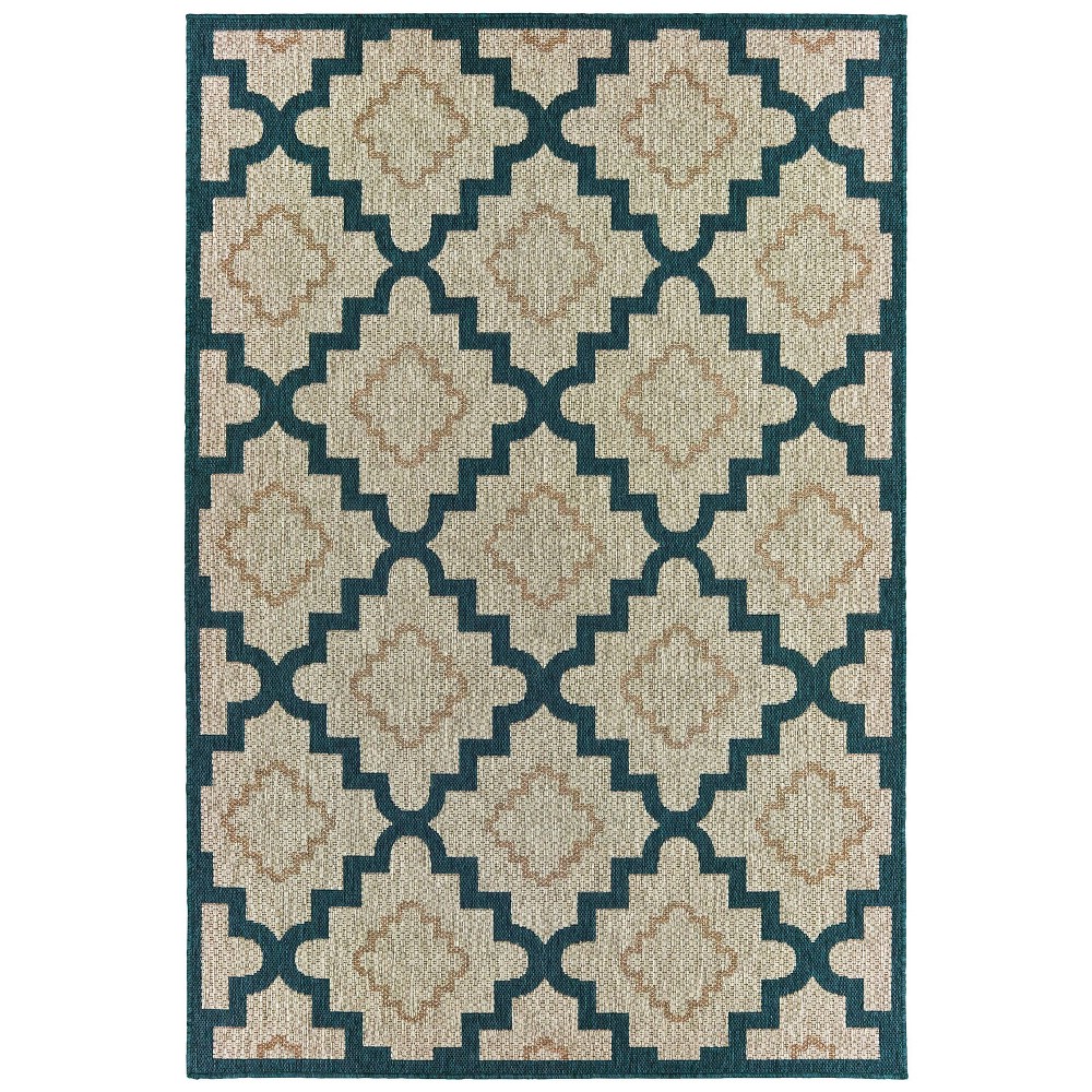 5'3inx7'3in Landry Border Patio Rug Gray/Blue