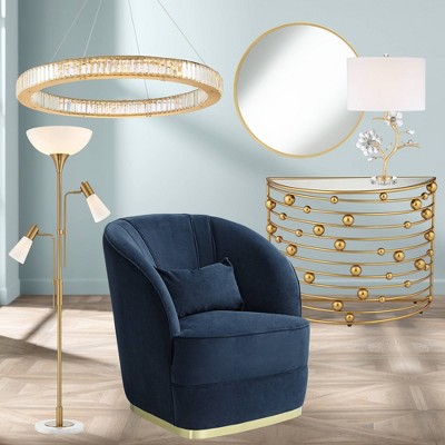 Liam Gold Beaded Demilune Console with Mirrored Top