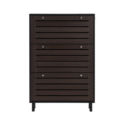 RISOKEYS Free Standing Shoe Rack, Slits Design Panels Entryway Organizer with 3 Flip Drawers & Adjustable Panel for Hallway,Brown