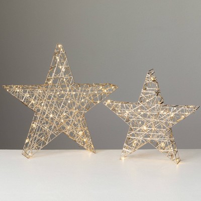 19.75"H and 16"H Sullivans Lighted Outdoor Gold Stars - Set of 2  Gold