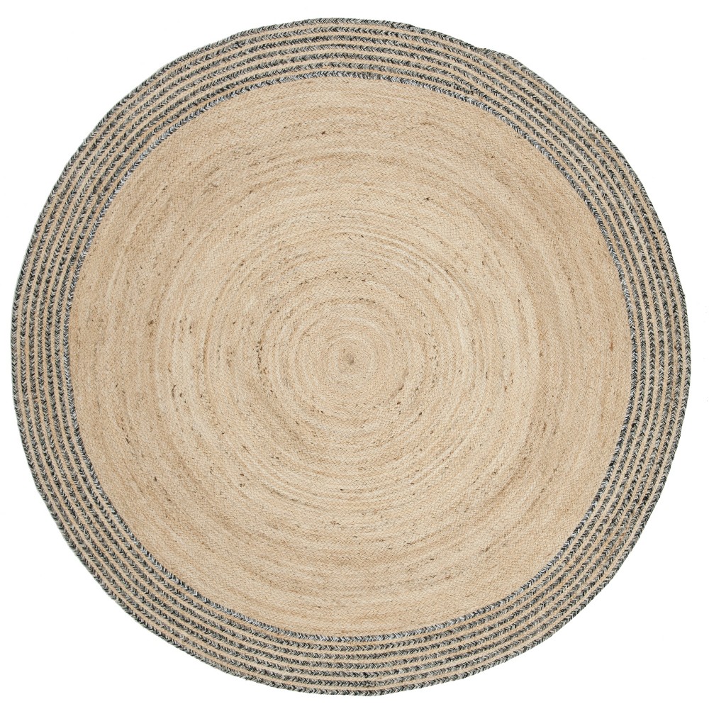 6' Solid Woven Round Area Rug Ivory/Steel - Safavieh