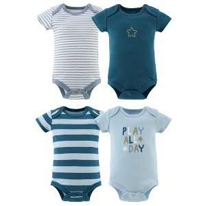 The Peanutshell Short Sleeve Cotton Bodysuits for Baby Boys, Star Stripe - 1 of 4