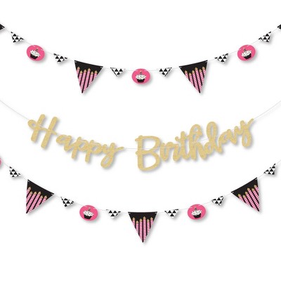 Big Dot of Happiness Chic Happy Birthday - Pink - Birthday Party Letter Banner Decor - 36 Cutouts & No-Mess Real Gold Glitter Happy Birthday Letters