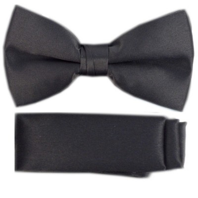 New Men's Solid Pre Tied Bow Tie and Hanky Set