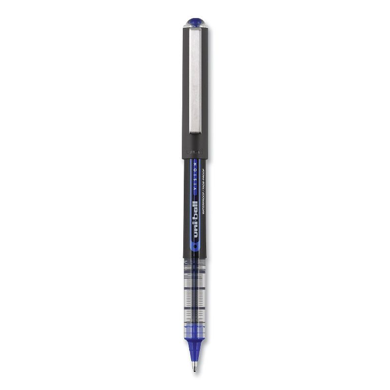 uni-ball VISION Roller Ball Pen Stick Bold 1 mm Blue Ink Black/Blue Barrel Dozen 70129, 1 of 4