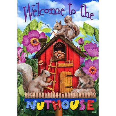 Spring Nuthouse Garden Flag with Squirrels and Flowers 12.5" x 18"