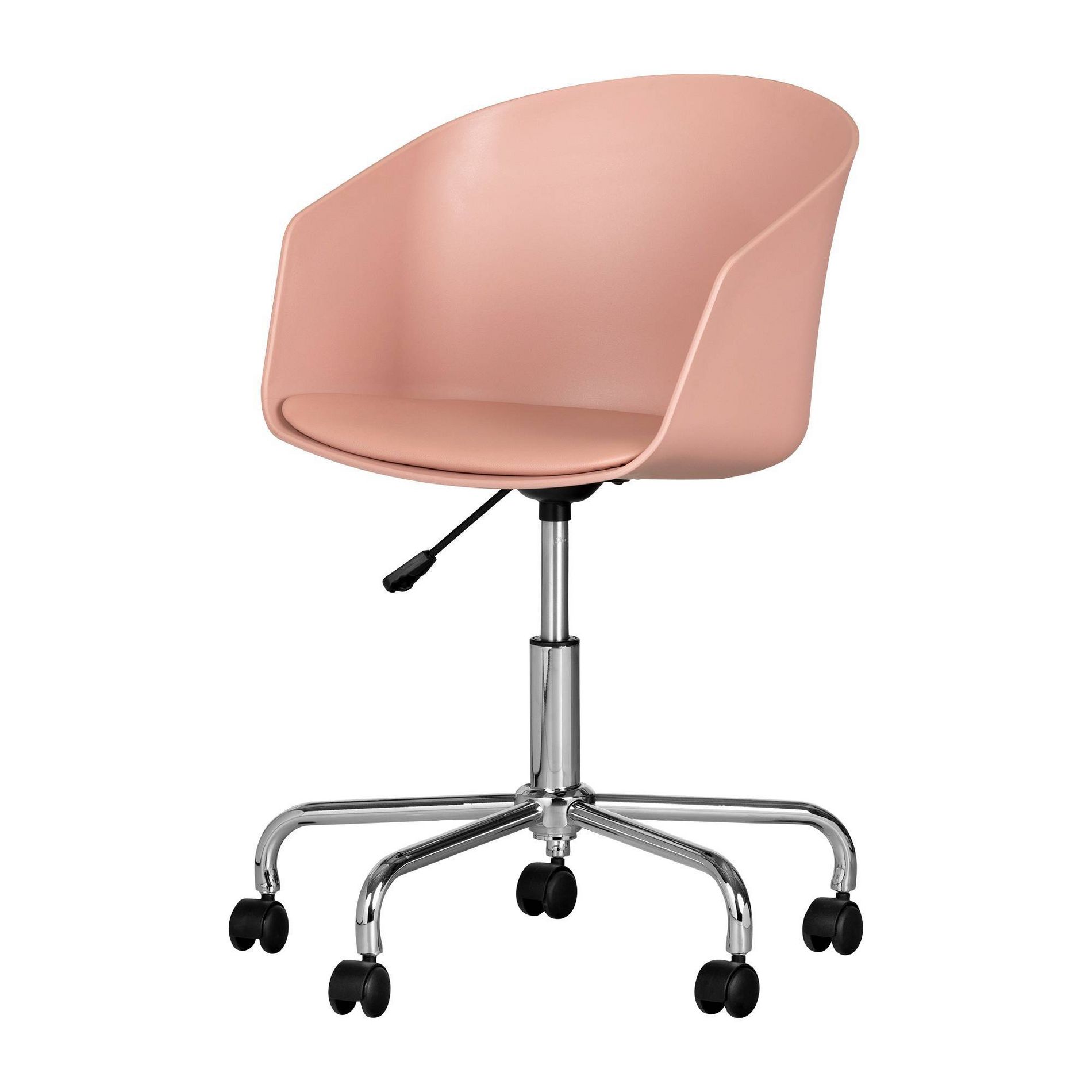 South Shore Flam Swivel Chair Pink: Mid-Century Modern Upholstered Computer Desk Chair with Casters, Metal Frame