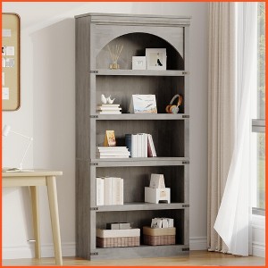 Arched Bookcase 5 Shelf Bookshelf 68.7" Tall Bookcase Farmhouse Curved Storage Rack Bookshelves - 1 of 4