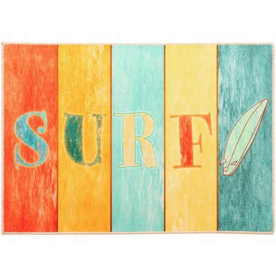 Olivia’s Home Surf Doormat – 22" x 32" Indoor/Outdoor Entry Mat with Retro Surfboard Art and Coastal Colors