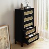 47 Inch Tall Boho Chest of Drawers with Golden Handles And Ajustable Feet Rattan 5 Drawer Dresser Wood Storage - 4 of 4