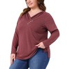 Women's Plus Size V Neck Long Sleeve Button Decor Solid Casual Tunic Tops - Agnes Orinda - 2 of 4