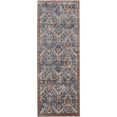 Kaia Transitional Floral & Botanical Blue/Orange/Ivory Area Rug