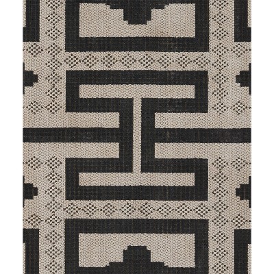 Ivory and Black Rectangular Synthetic Area Rug